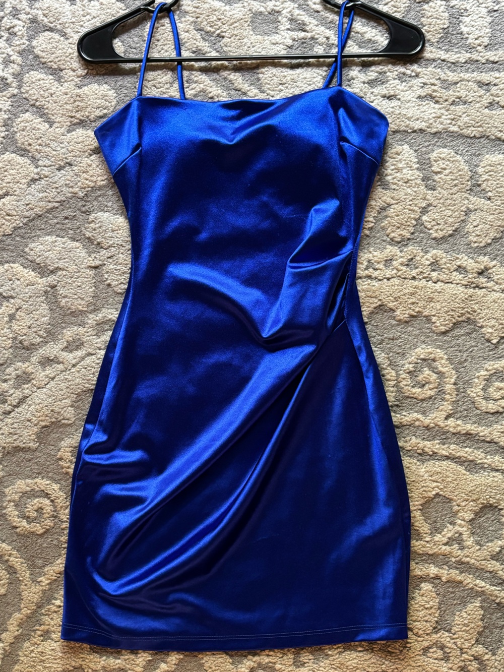 Royal blue satin mini dress